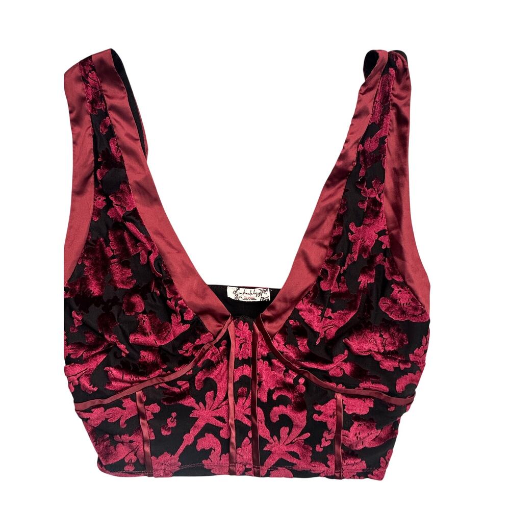 Intimately Free People Velvet Burnout Corset Top Floral XS Burgundy